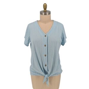 Weatherproof Cable Knit Knot Sweater Top Cardigan Blue L preppy cottagecore